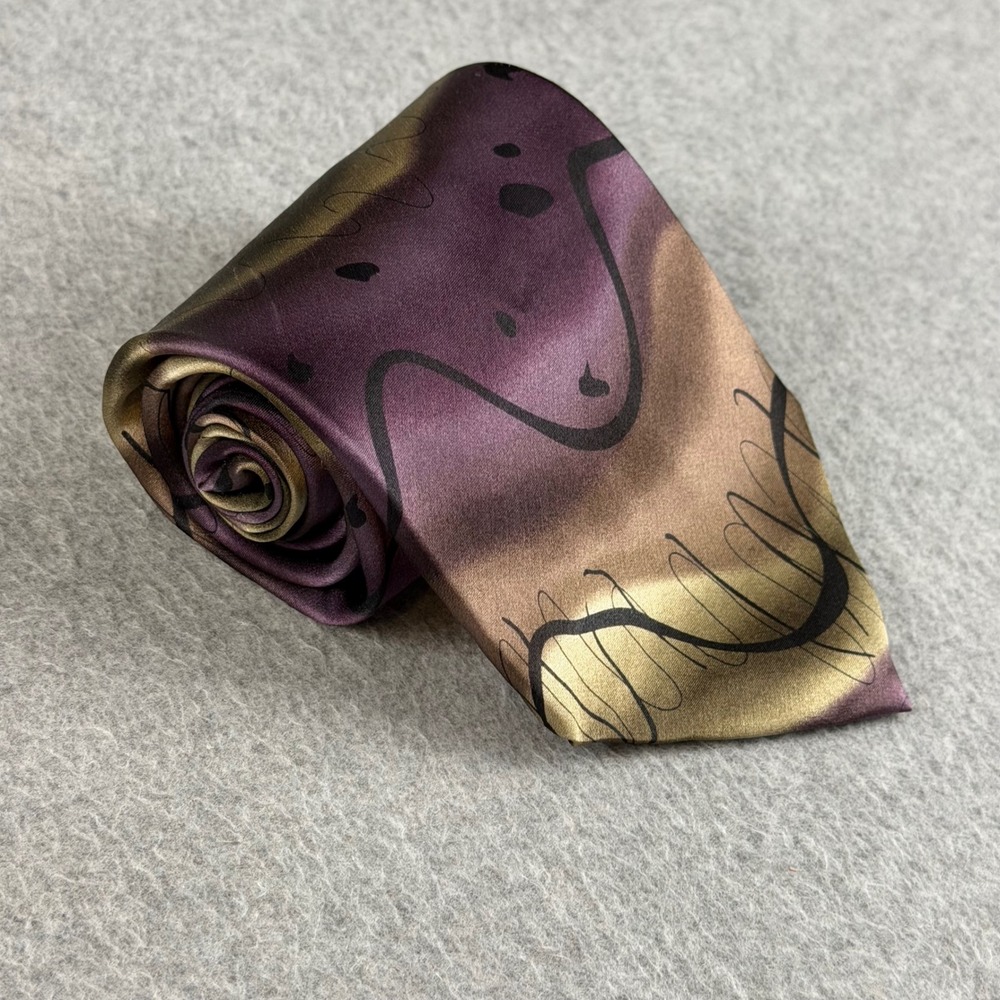 J. Garcia Mens Silk Tie Tree Collection Fifteen Purple Gold Abstract Art 58x4"